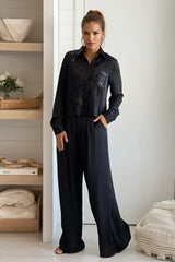 Black Button Down Shirt And Pants Set