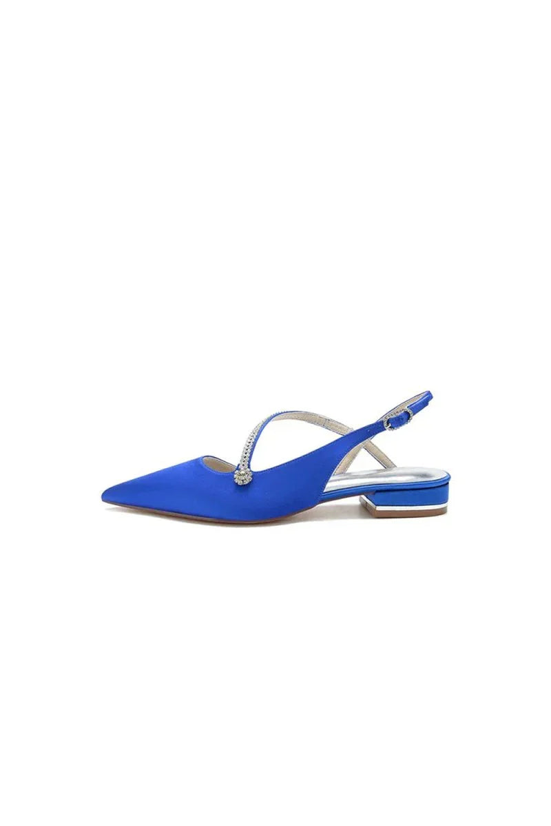 Beaded Pointed Toe Buckle Kitten Heels