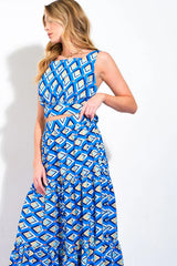 SUMMER JOURNEY BLUE TOP SKIRT SET