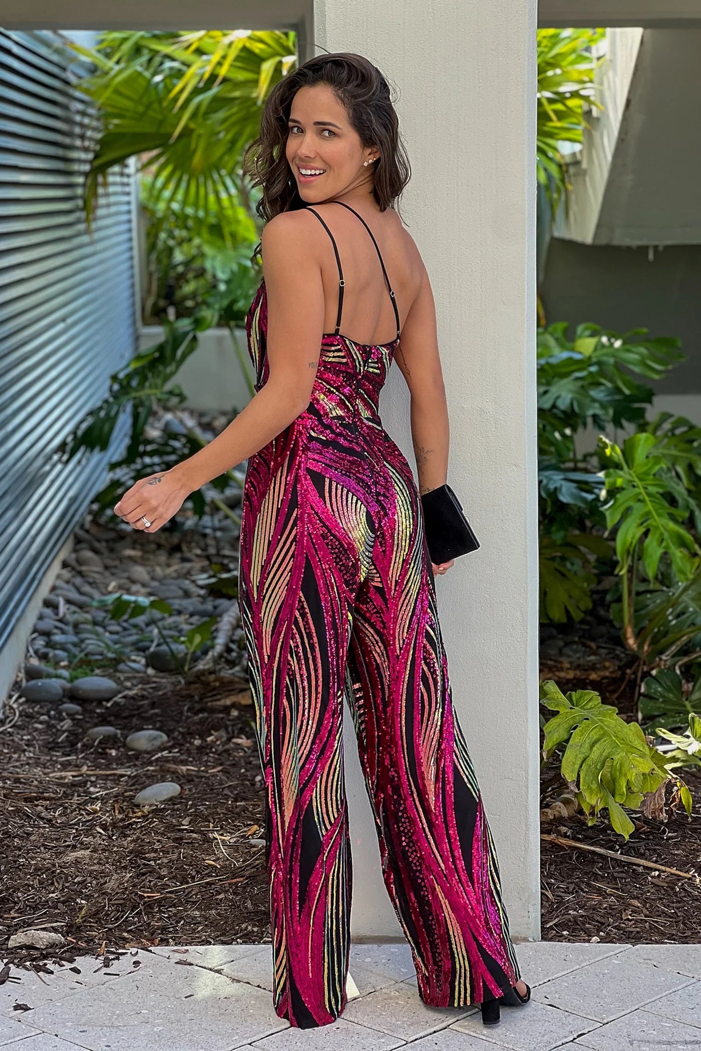 Raspberry Sequin Asymmetric Top Jumpsuit