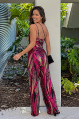 Raspberry Sequin Asymmetric Top Jumpsuit