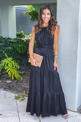 Black Animal Print Satin Maxi Dress With Open Back