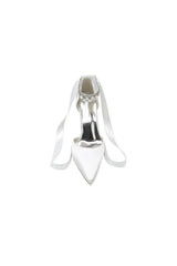 Rhinestone Ribbon Pointed Toe Ankle Strap Chunky Heel