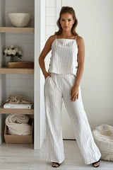 Ivory Striped Top And Pants Set