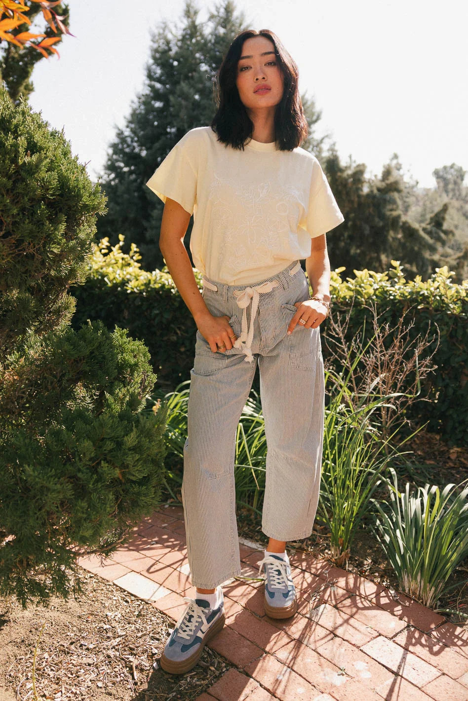 Jocelyn Barrel Jeans in Denim Stripe FINAL SALE