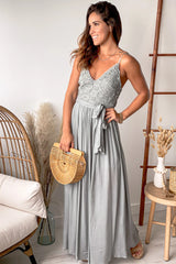 Sage Maxi Dress With Crochet Top And Belt