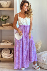 Lavender Printed Maxi Dress With Ruffled Top