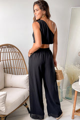 Black Tie Woven Top and Pants Set