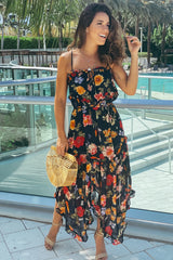 Navy Floral Asymmetrical Dress
