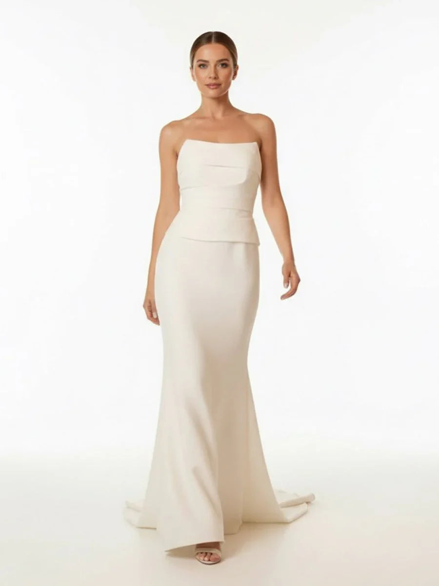 Elegant Mermaid Strapless Elastic Satin Wedding Dresses with Train