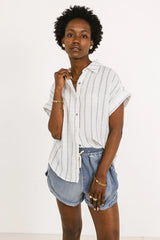 Topanga Striped Button Up in White FINAL SALE