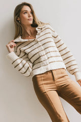 Dolly Striped Knit Cardigan in Olive FINAL SALE