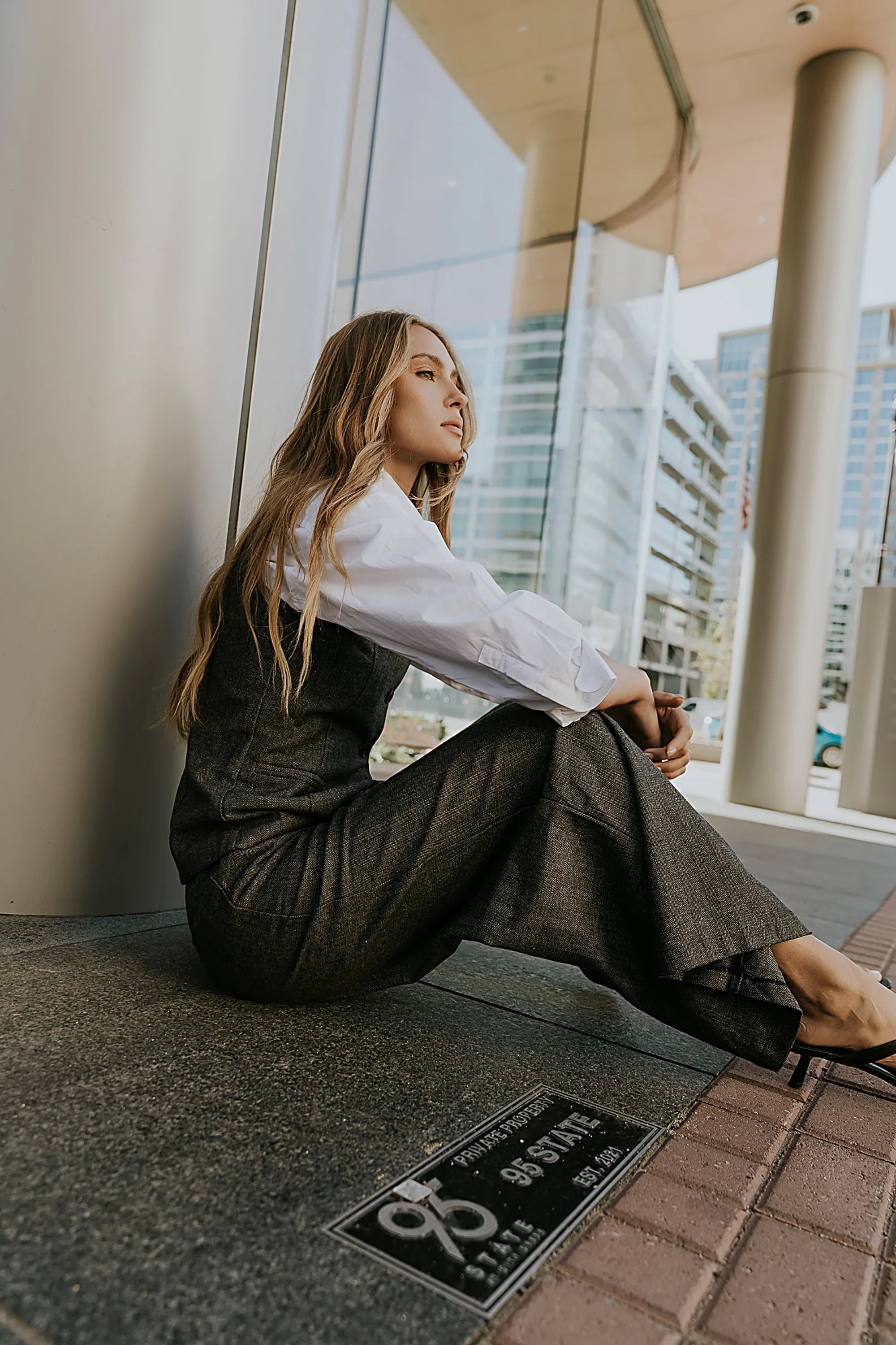 Arden Herringbone Wide Leg Trousers