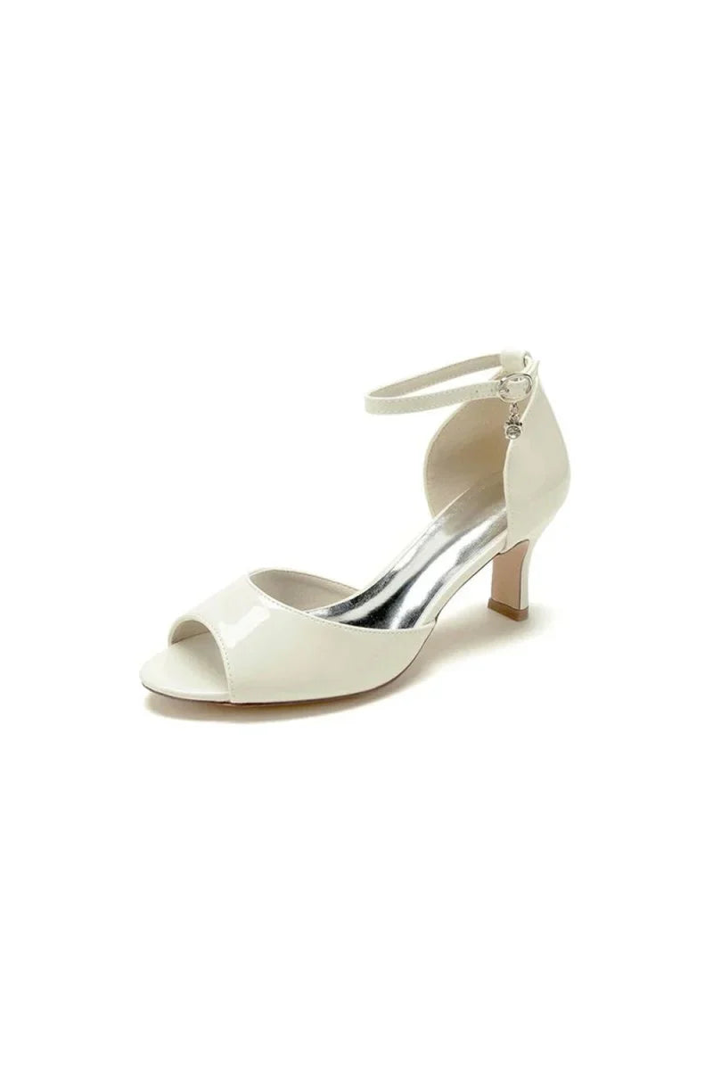 Open Toe Patent Leather Heels with Hanging Charm