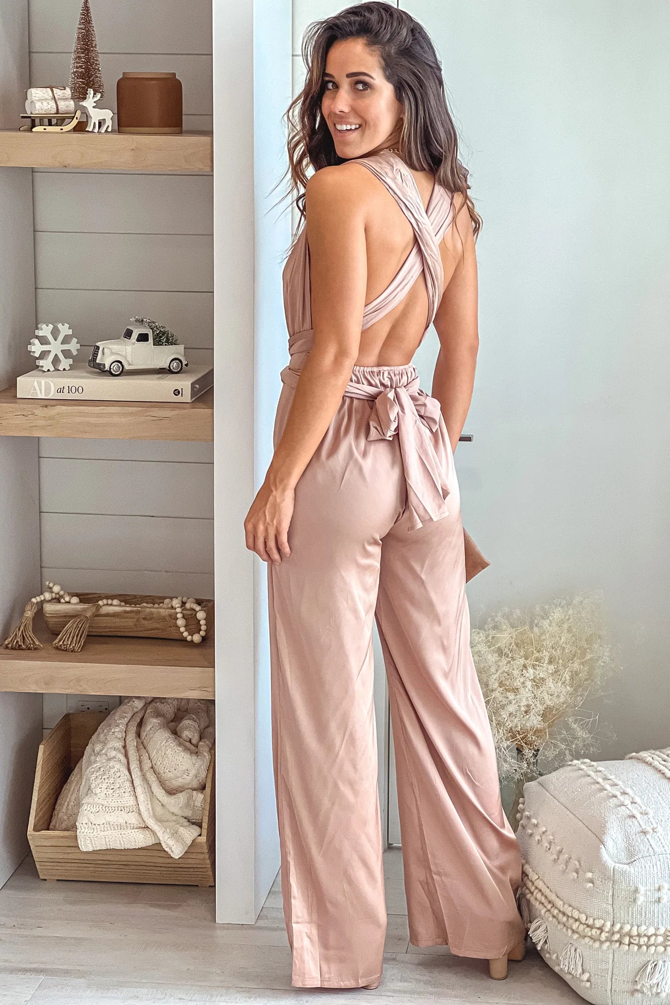 Champagne Satin Multi Tie Jumpsuit