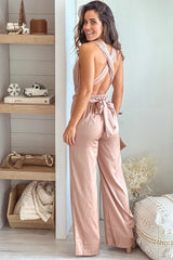 Champagne Satin Multi Tie Jumpsuit