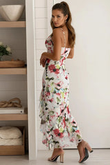 Ivory Floral Mesh Ruffled Dress