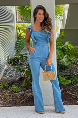 Denim Ruffle Jumpsuit