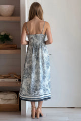 Gray Printed V Neck A Line Dress
