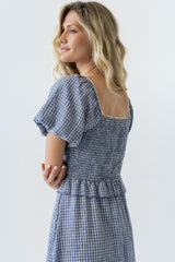 Renley Plaid Midi Dress in Navy