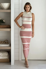 Salmon Striped Mock Neck Sweater Dress