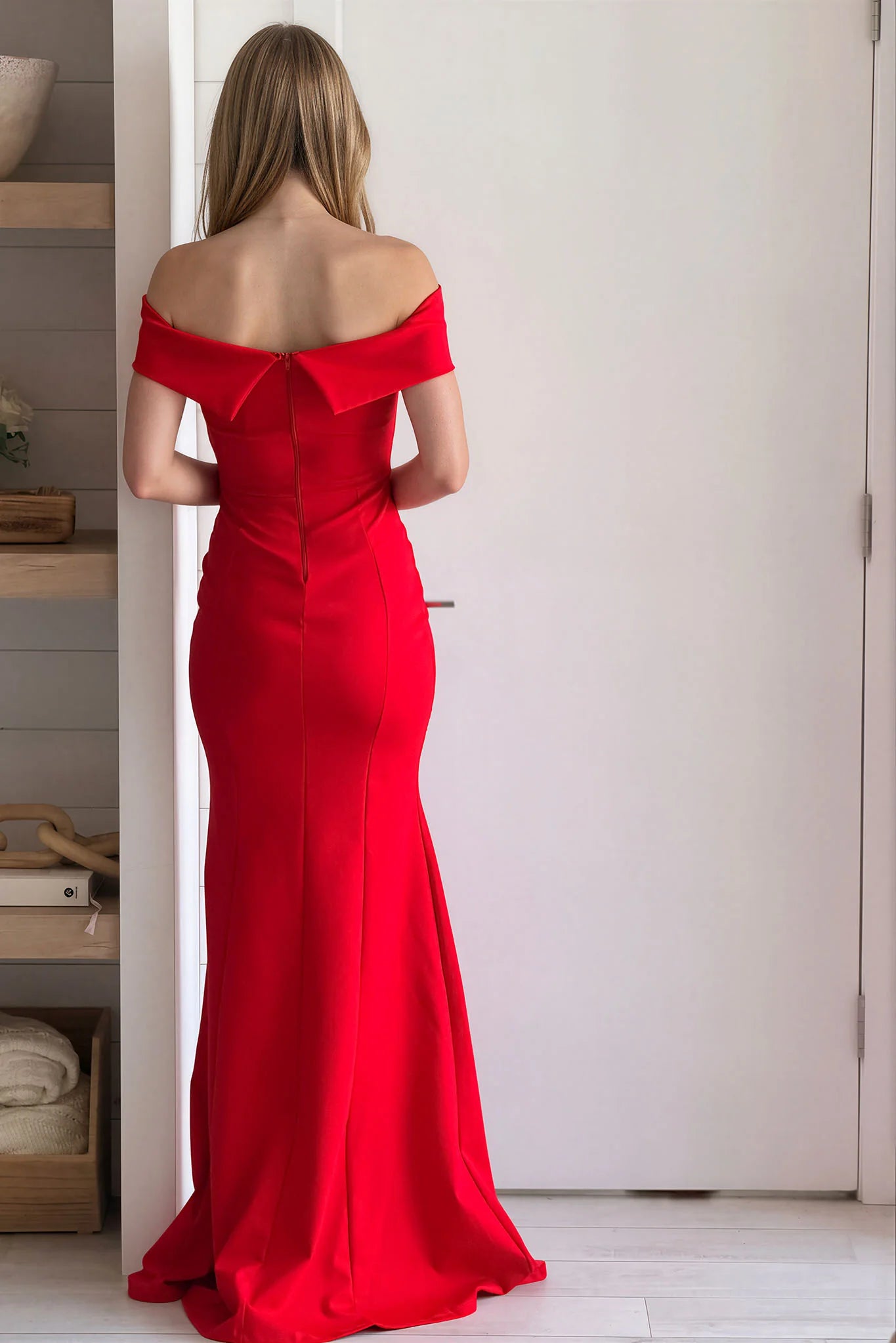 Red Twisted Off Shoulder Maxi Dress