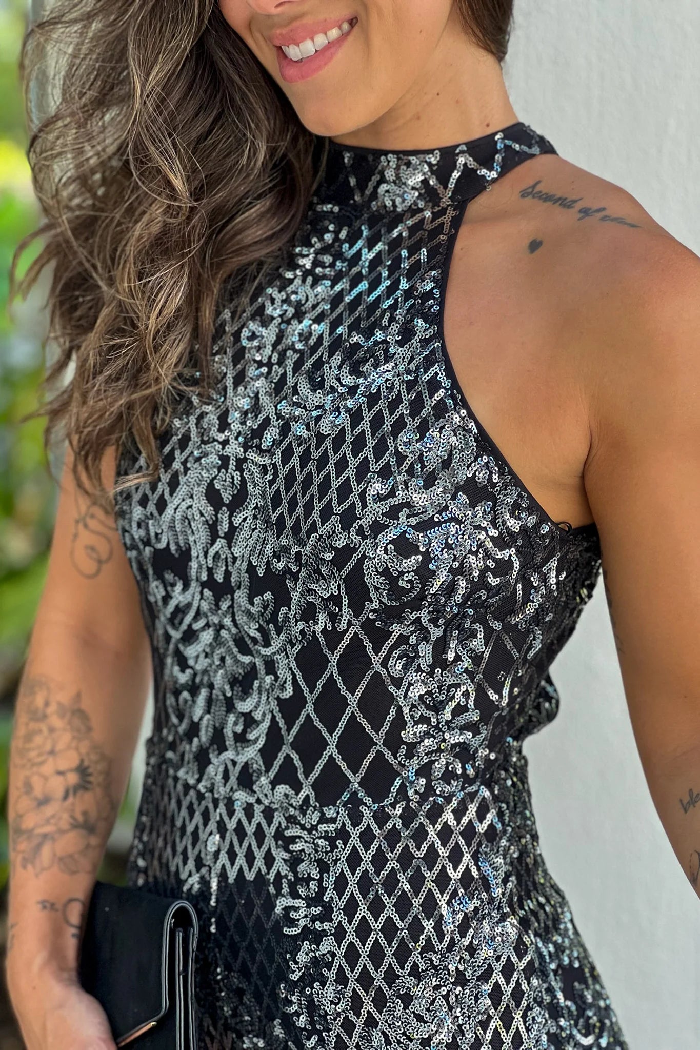 Black Sequined Halter Neck Jumpsuit