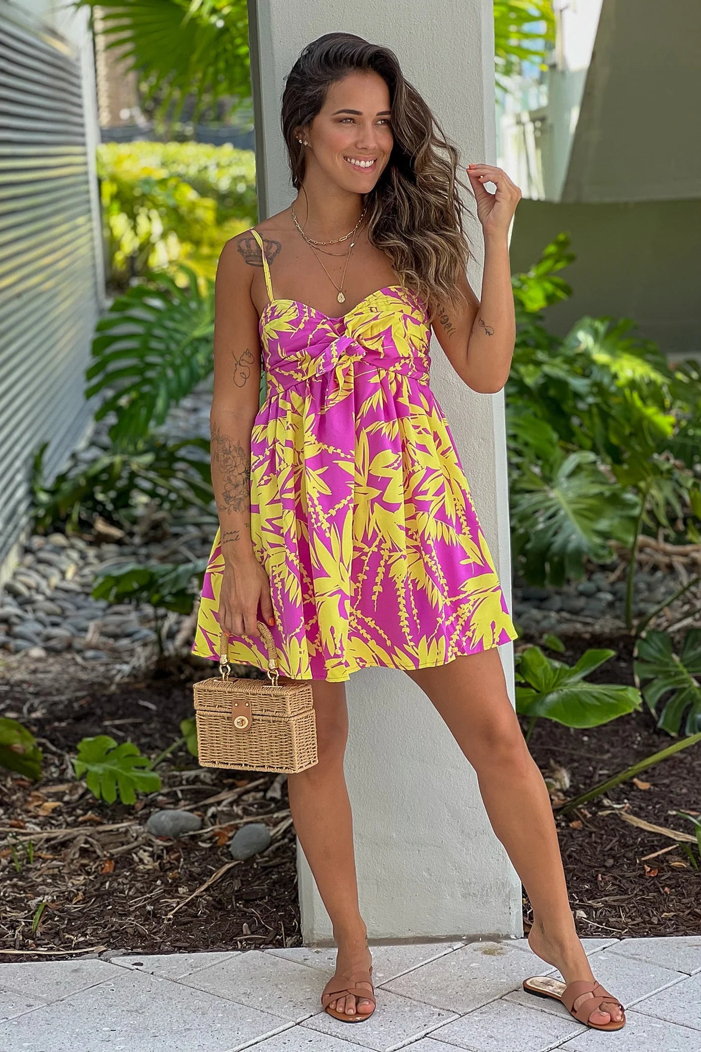 Pink And Yellow Printed Short Dress