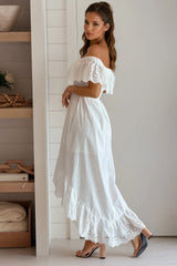 White Off Shoulder Smocked Dress