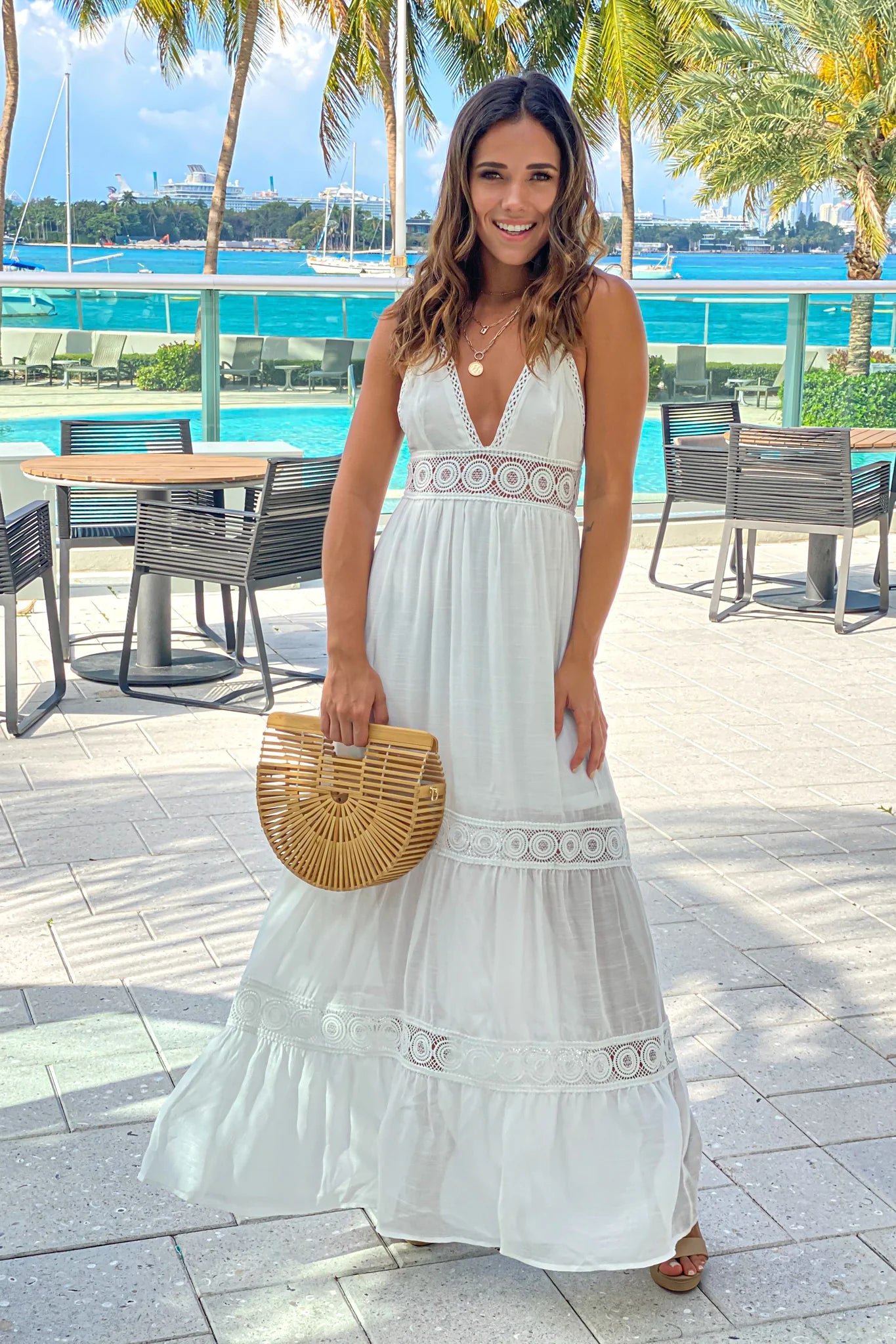 Off White Maxi Dress With Crochet Top