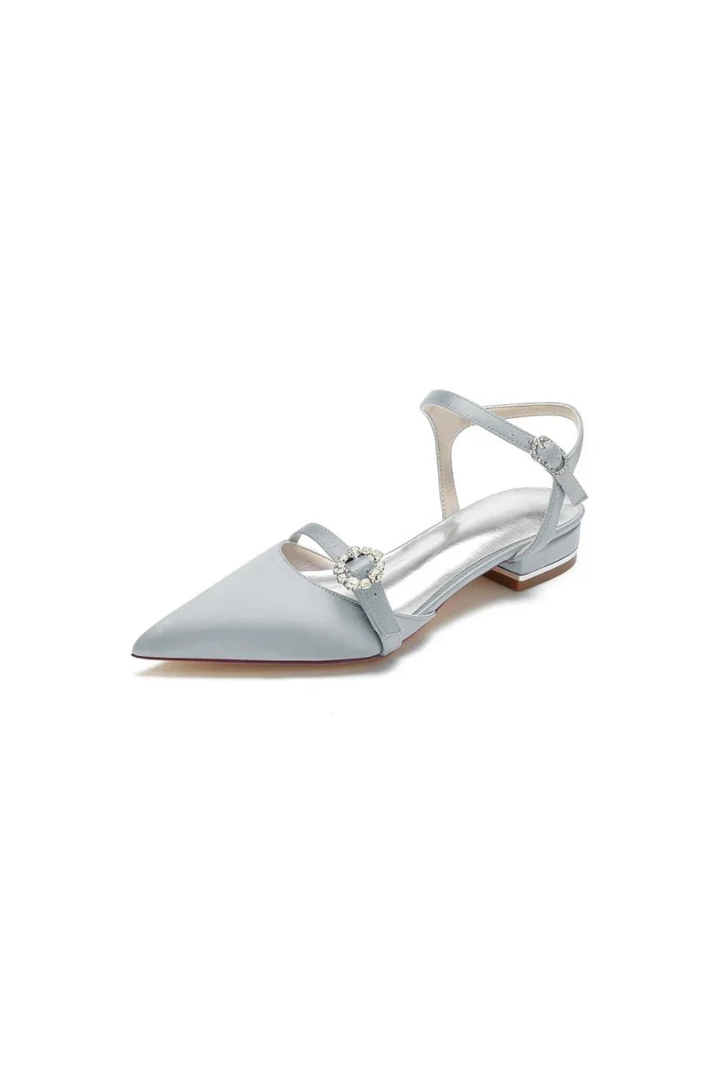 Crystal Buckle Strap Pointed Toe Flats