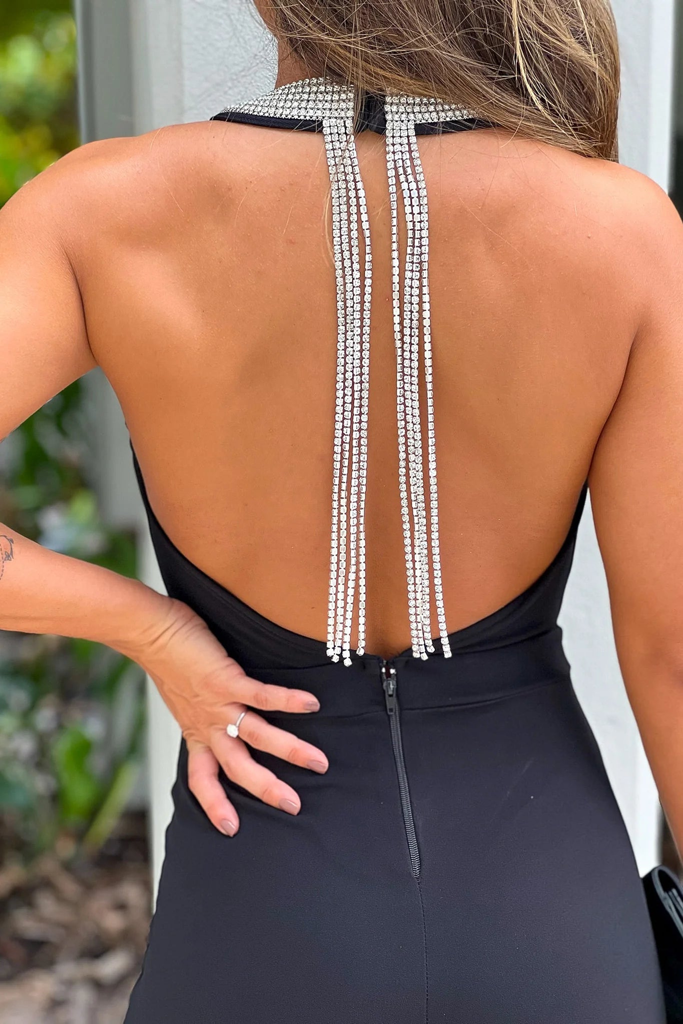 Black Jumpsuit With Rhinestone Detail