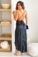 Black Satin High Low Dress