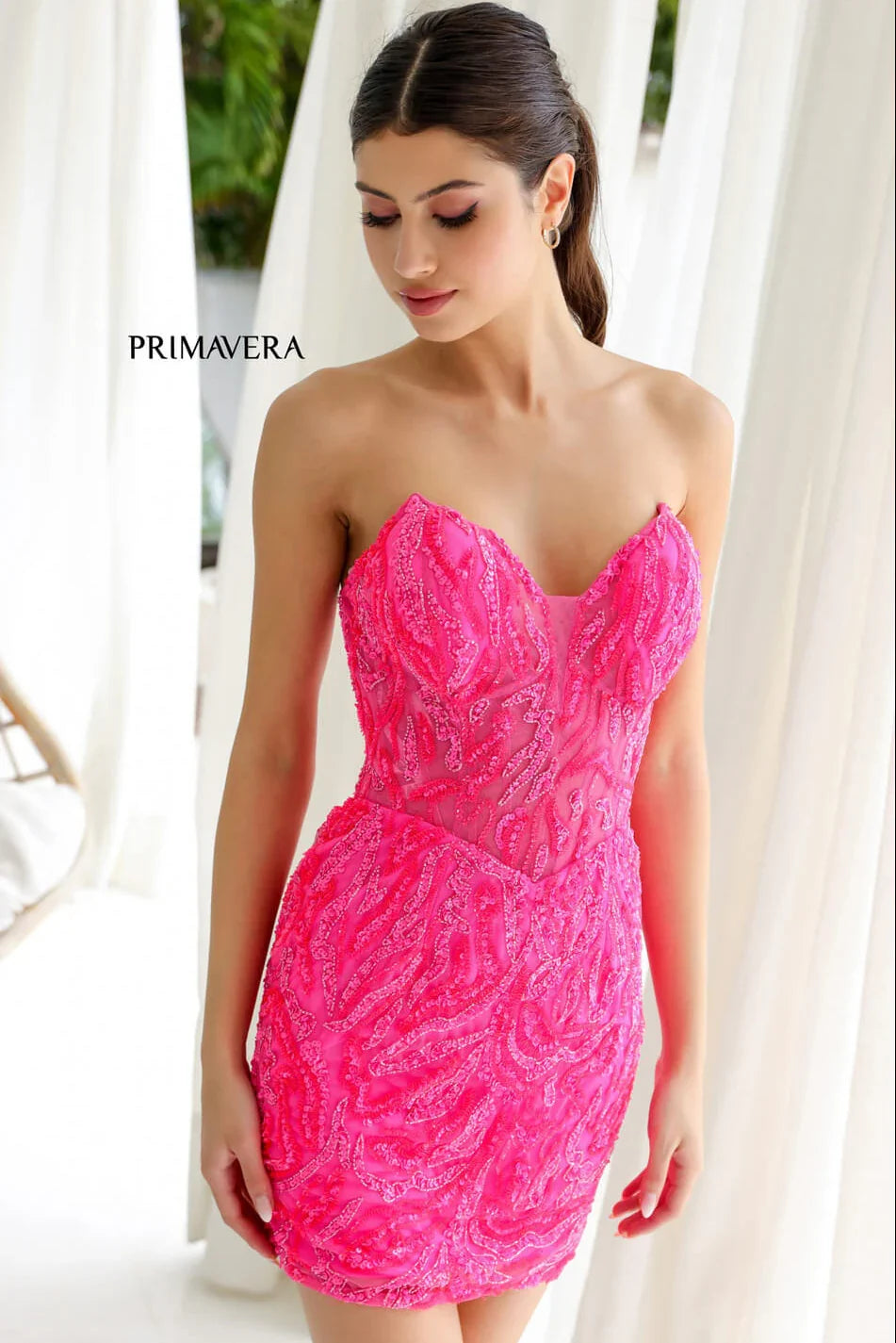 4222 Primavera Strapless Sequin Cocktail Dress with Illusion Bodice