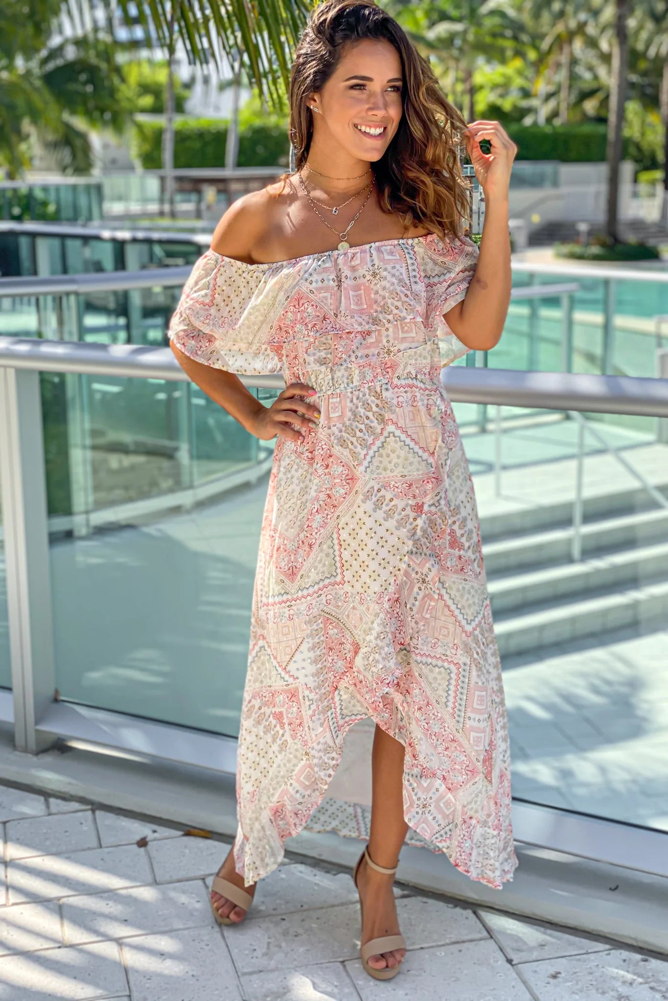 Multi Color Printed High Low Dress