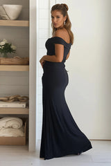 Black Off Shoulder Glitter Maxi Dress