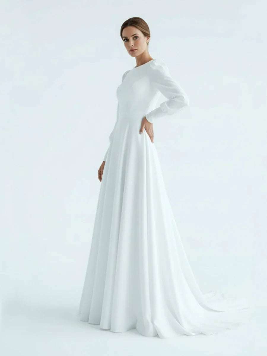 Modest A Line Long Sleeves Wedding Dress Vintage Gown
