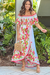 Ivory Floral Off Shoulder High Low Dress
