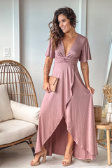 Blush High Low Dress With Short Sleeves