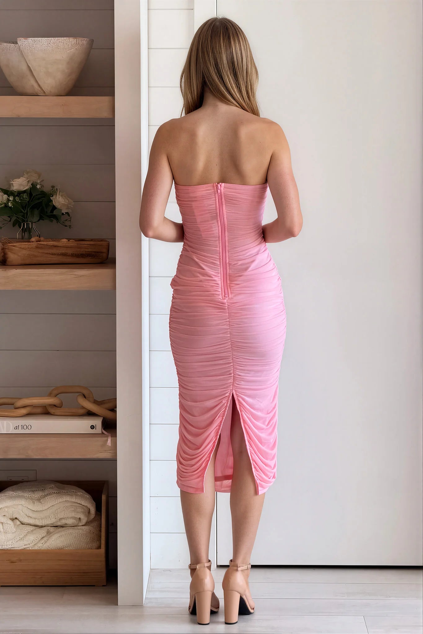 Pink Sweetheart Mesh Midi Dress