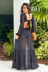 Black V Neck Maxi Dress With Open Back