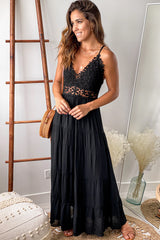Black Floral Crochet Top Maxi Dress