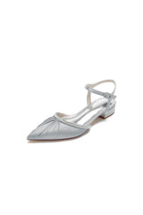 Satin Pointed Toe Beaded Buckle Kitten Heels