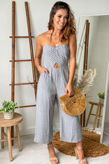 Navy Striped Jumpsuit with Cut Out