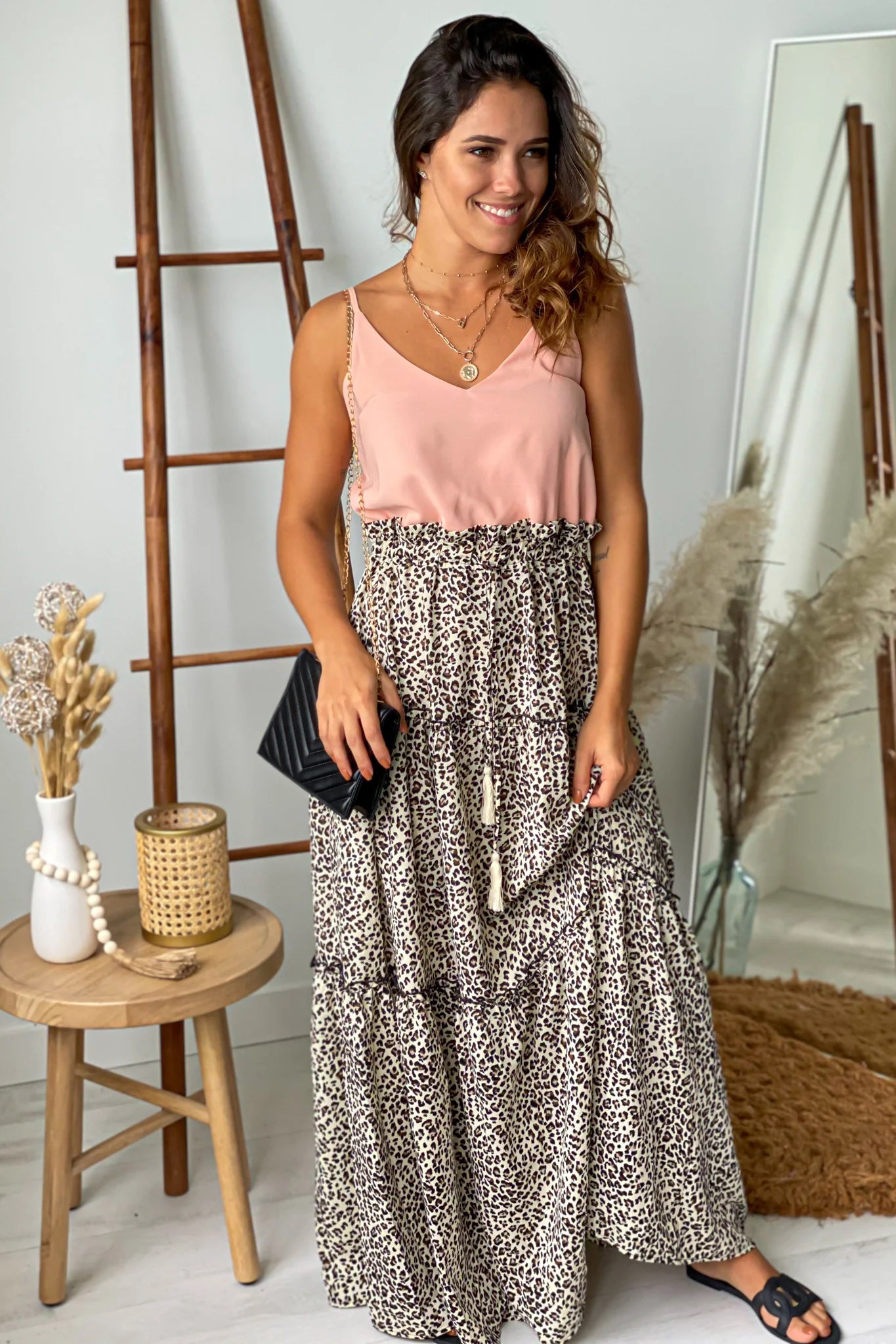 Peach and Leopard Maxi Dress