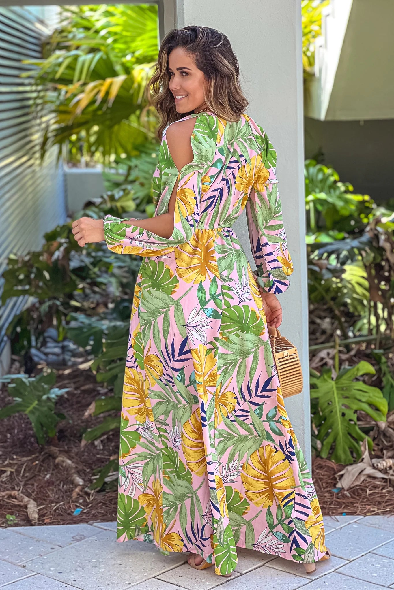 Pink Tropical Print High Low Romper