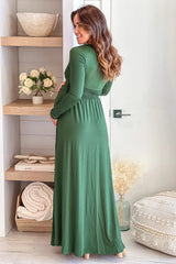 Hunter Green Maternity Maxi Dress with Long Sleeves
