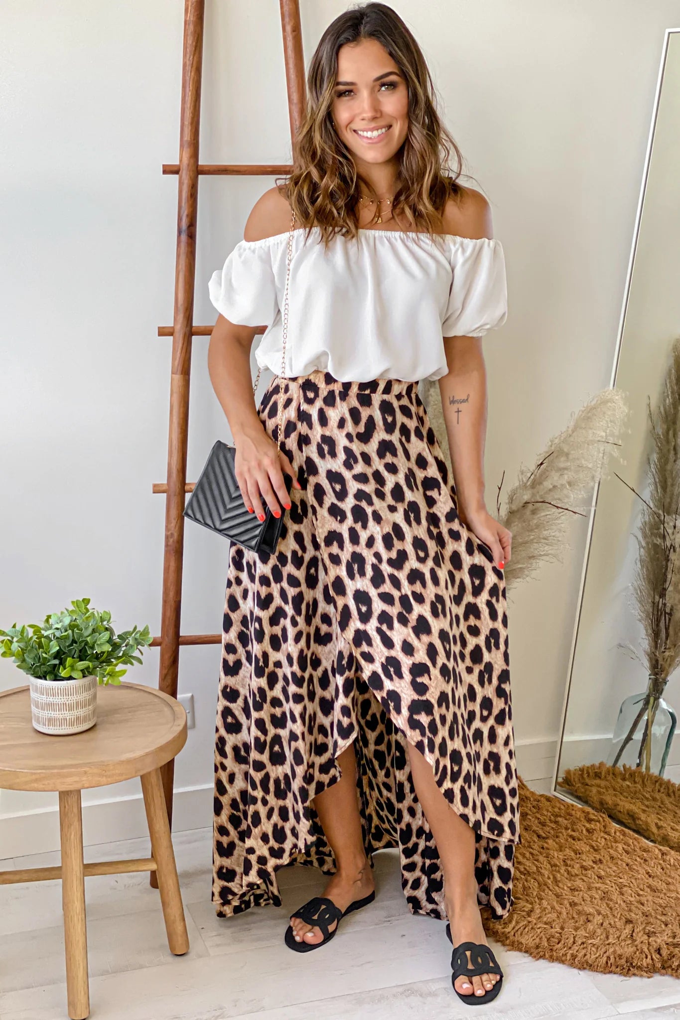 White And Leopard High Low Dress