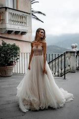 A Line Sweetheart Tulle Long Wedding Dresses