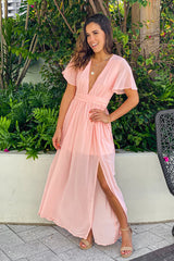 Mauve Maxi Dress With Sleeves